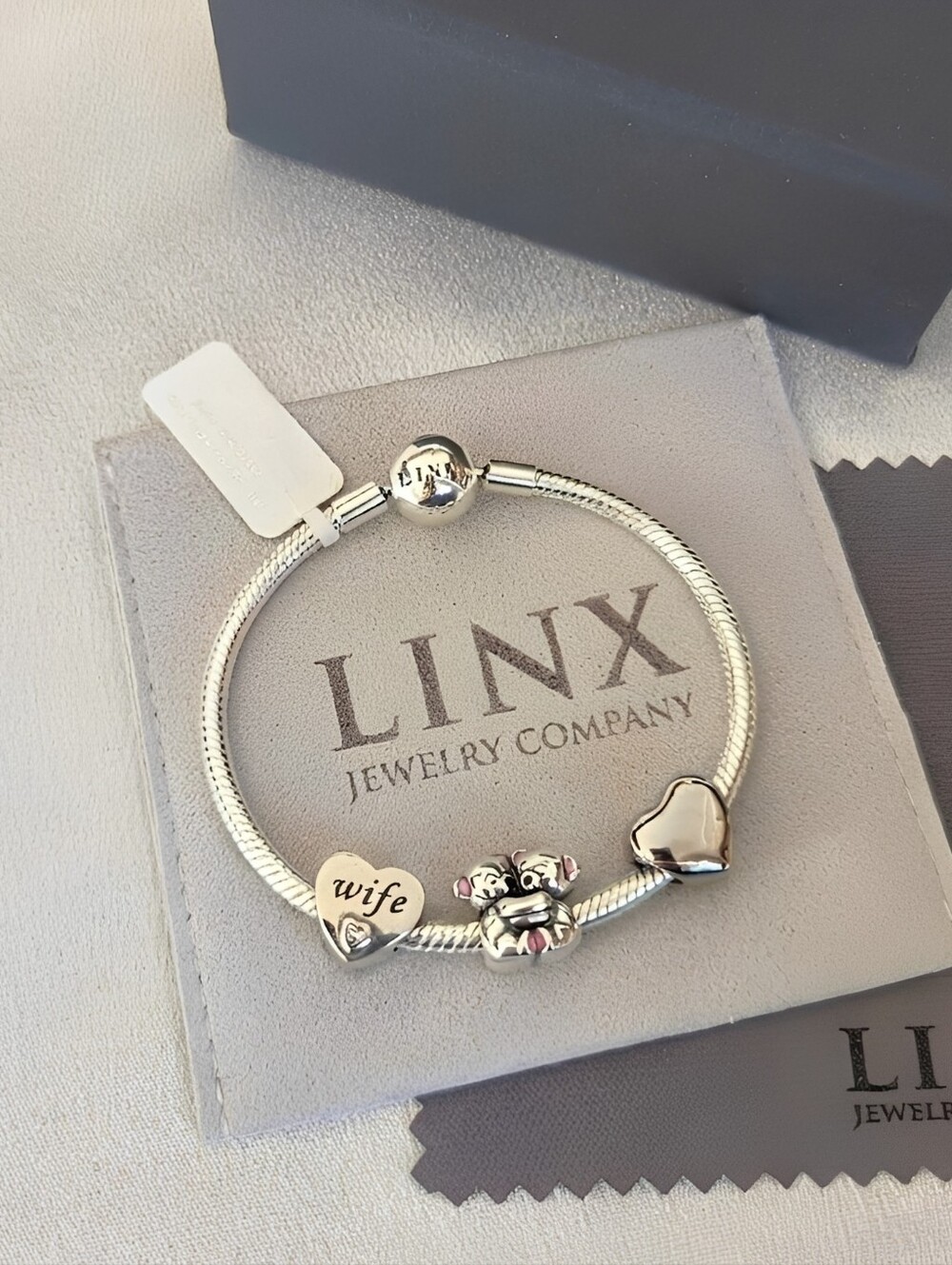 Linx Snake Chain Bracelet with Wife Themed Charms 925 sterling silver